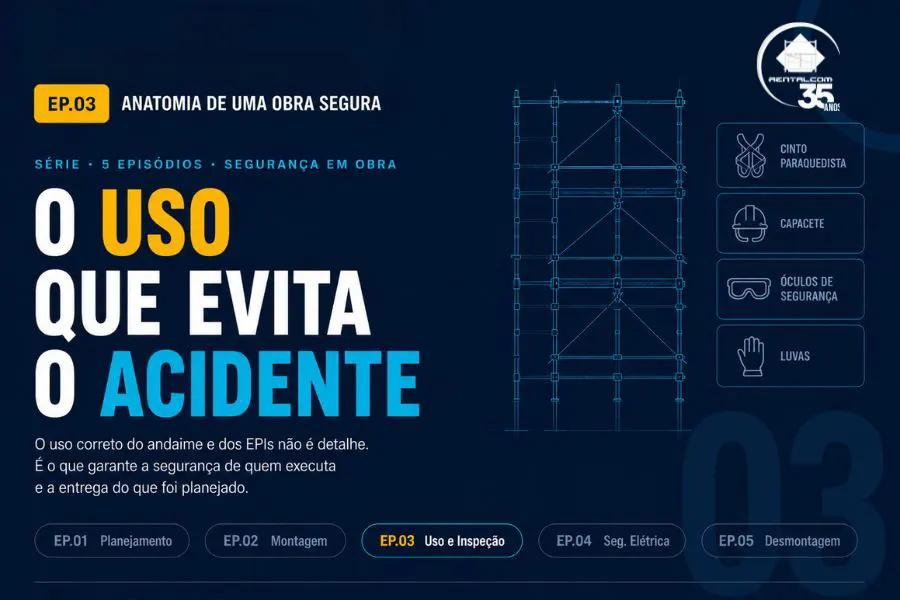 RENTALCOM-06-2026-SEM04-POST03-Anatomia-de-uma-Obra-Segura-—-Ep.-3-O-uso-correto-do-andaime-e-dos-EPIs-durante-a-operacao
