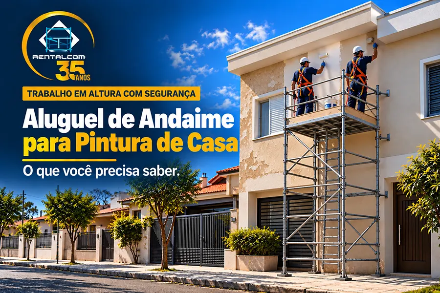 Aluguel de andaime para pintura de casa: torre de andaime tubular montada ao lado de sobrado em pintura, Rentalcom São Paulo